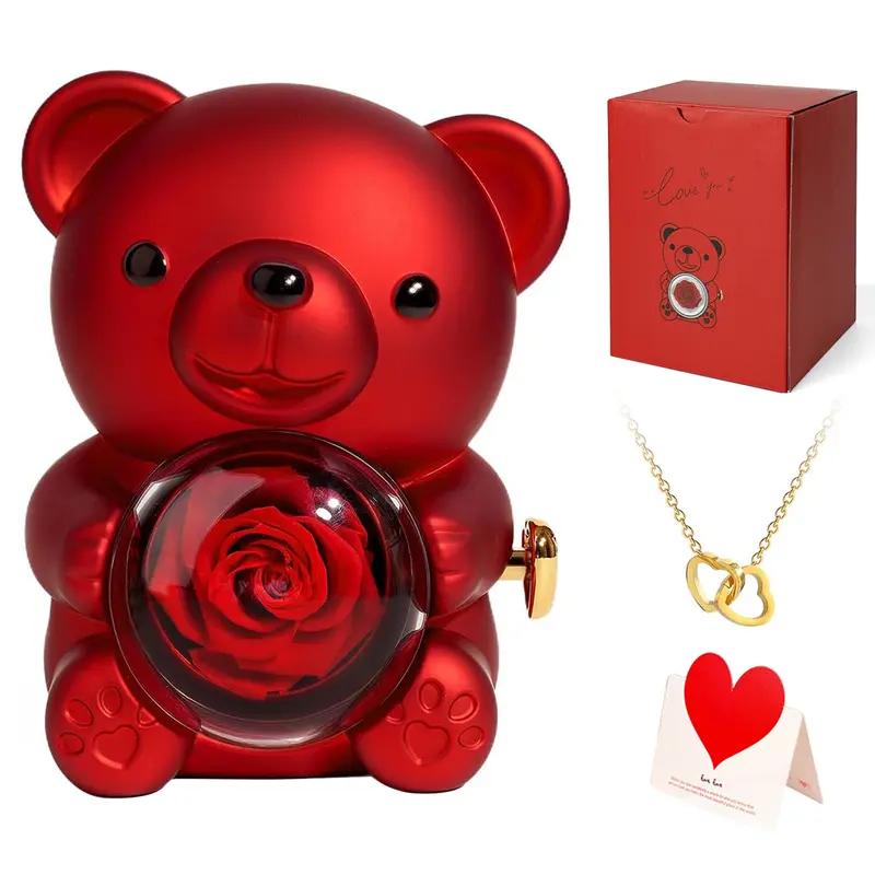 Rose Bear Necklace Gift Box