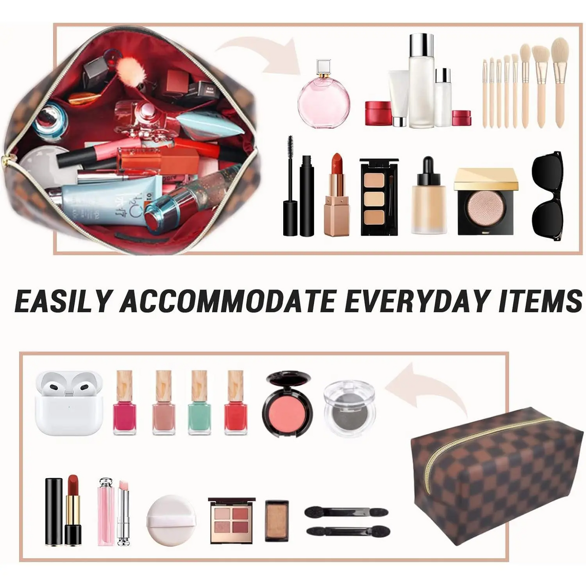 Checkered PU Makeup Bag Set