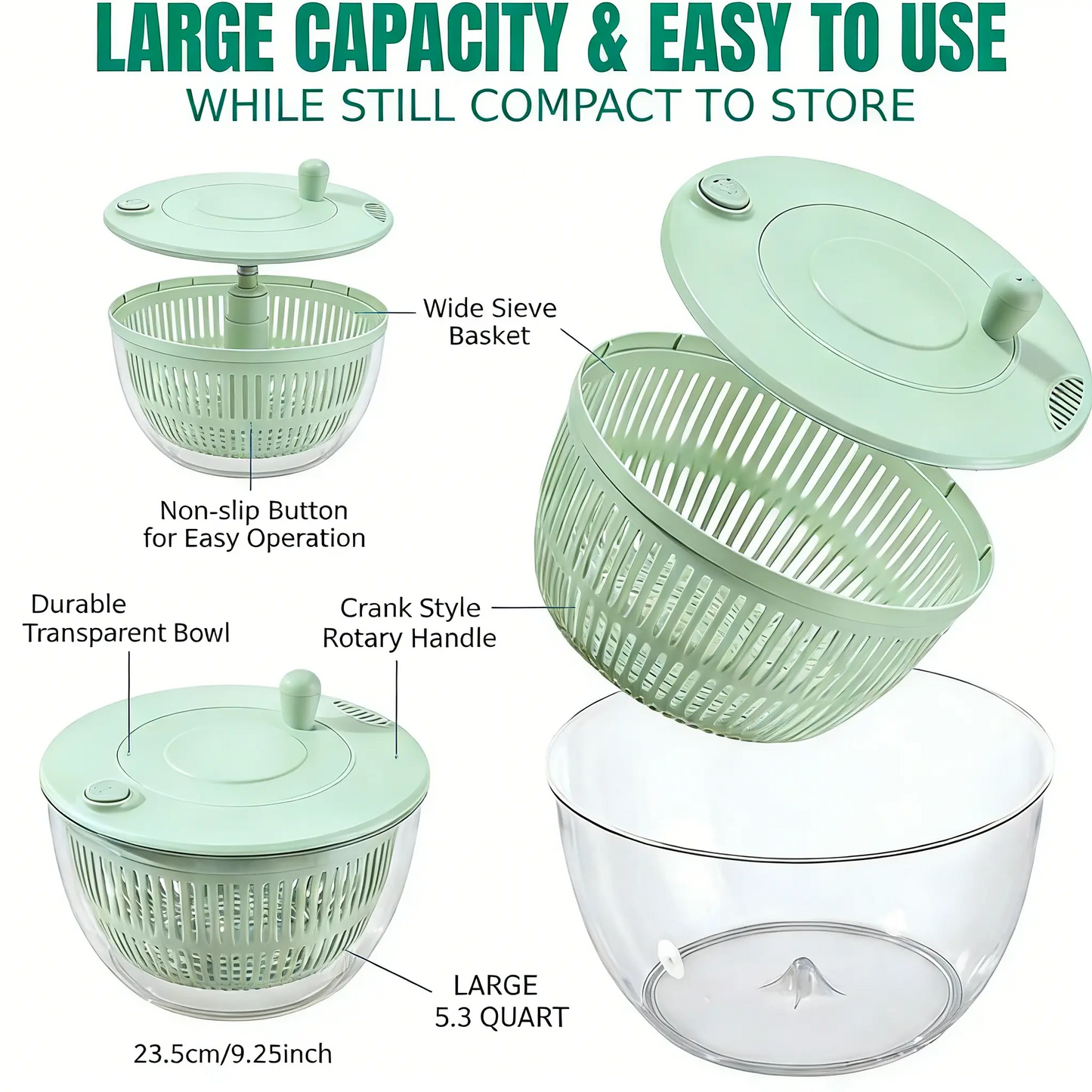 UFORU 3-in-1 Rotating Salad Spinner Set