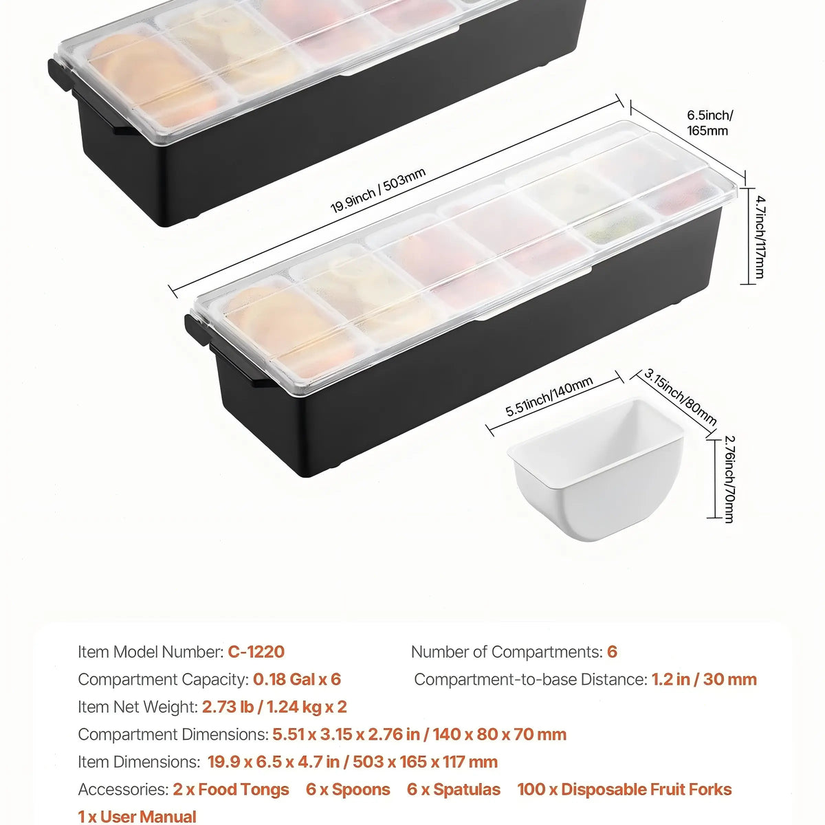 6 Compartment Chilled Food Tray