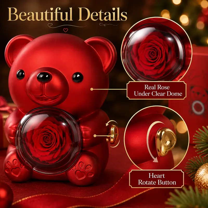 Rose Bear Necklace Gift Box