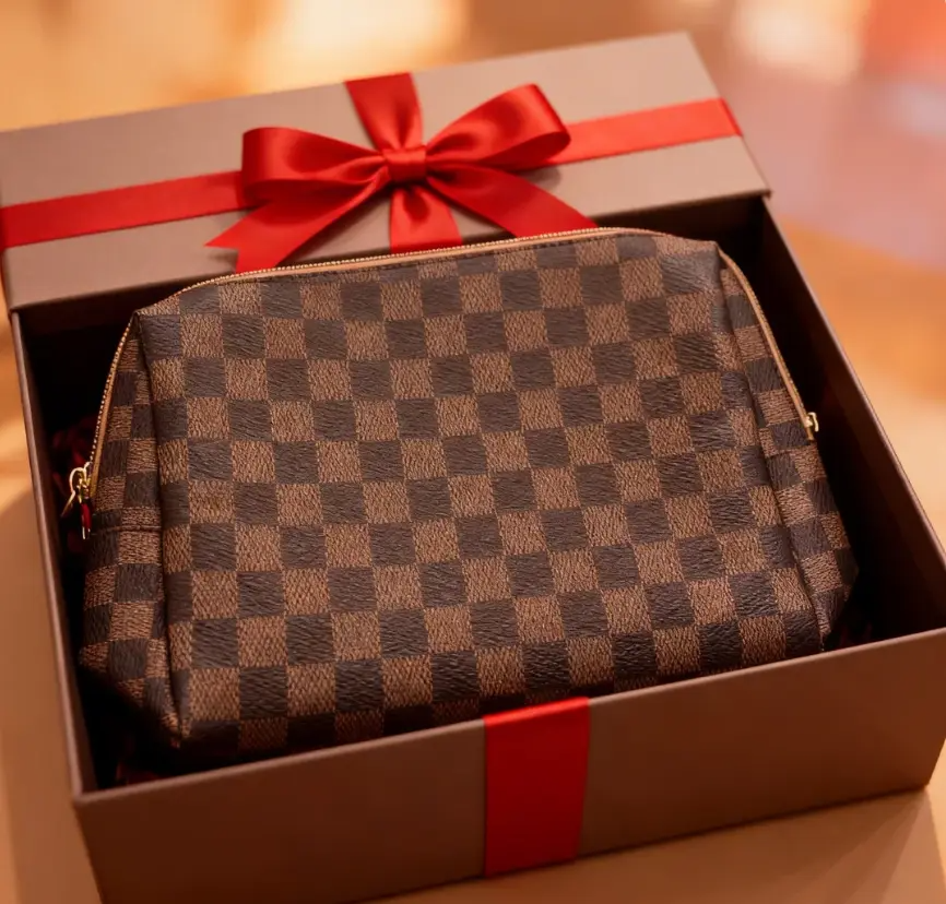 Checkered PU Makeup Bag Set