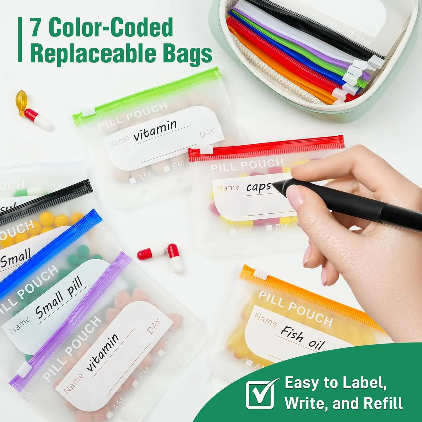 A8 Waterproof Pouches Weekly Medicine Organizer