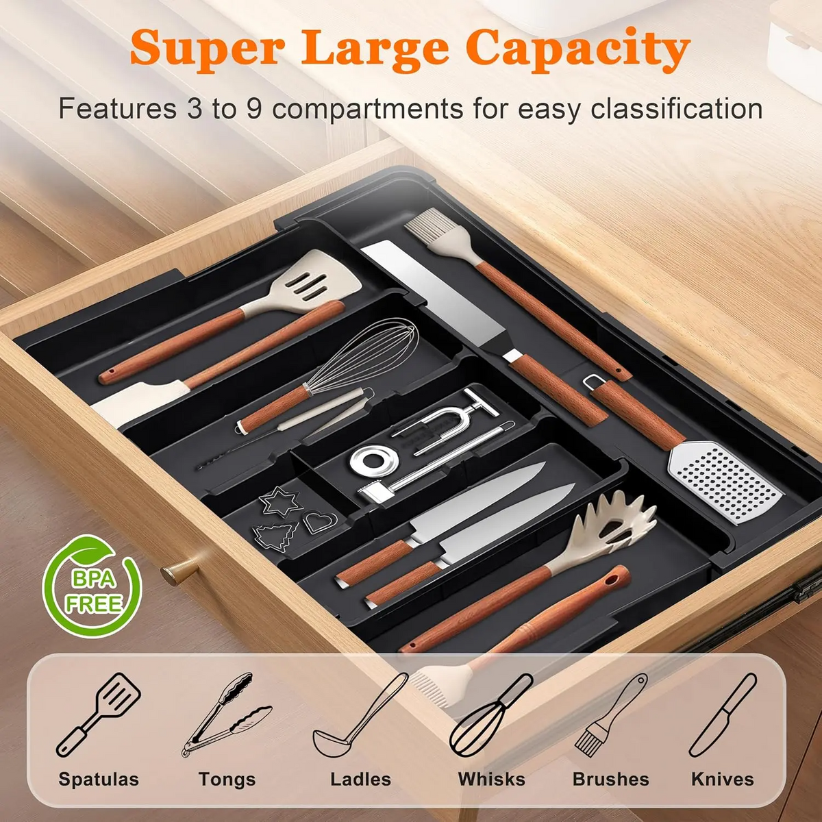 SUHOPE Expandable Kitchen Drawer Organizer Tray