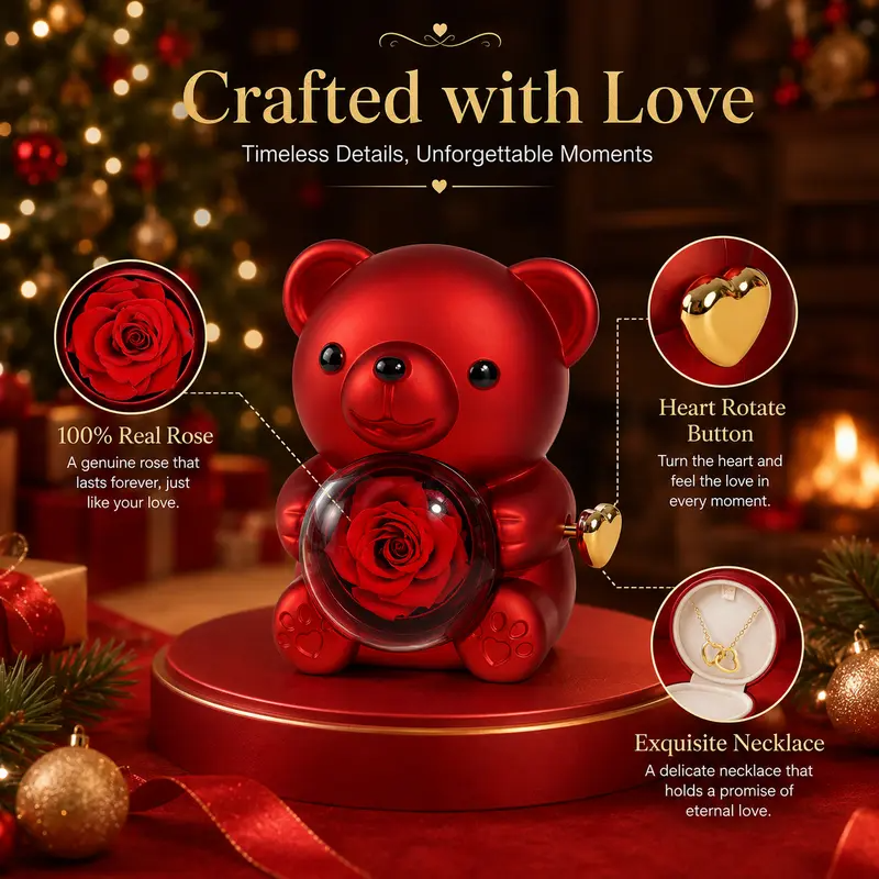 Rose Bear Necklace Gift Box