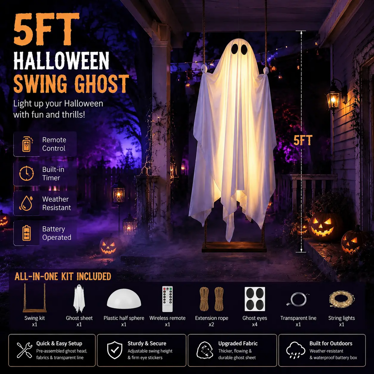 Lighted Ghost Swing Outdoor Decor