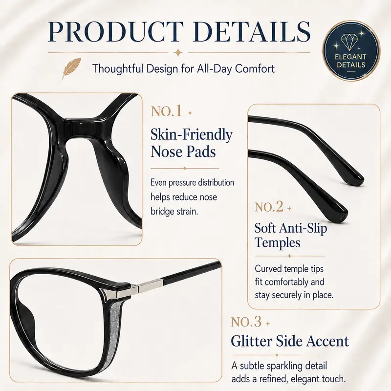 Lightweight Square Reading Glasses with Cleaning Brush