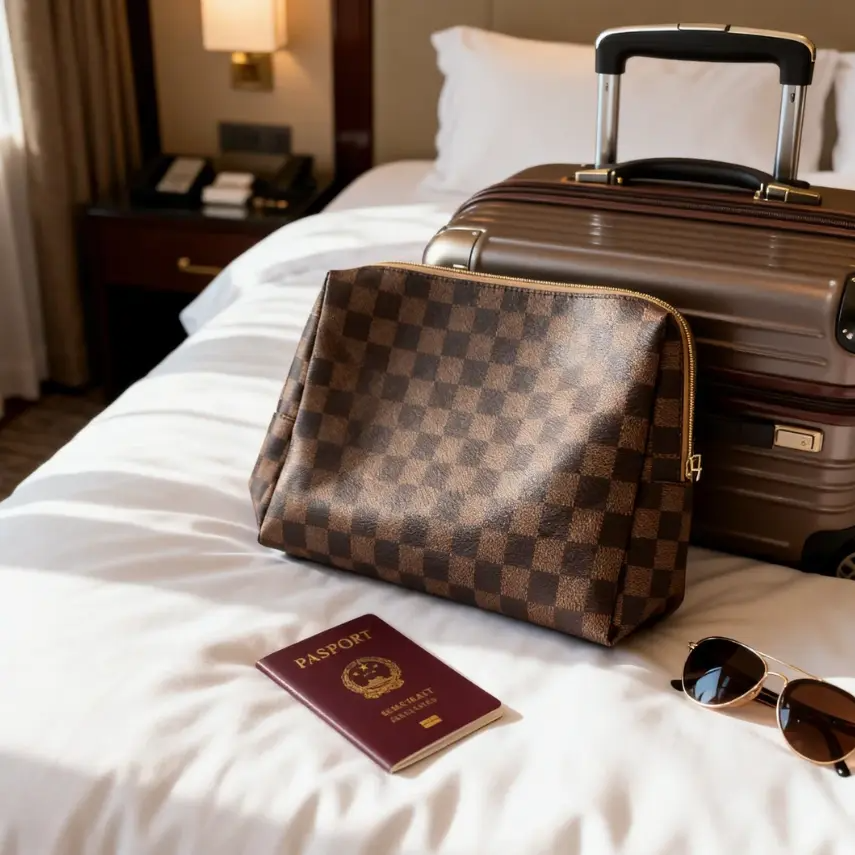 Checkered PU Makeup Bag Set