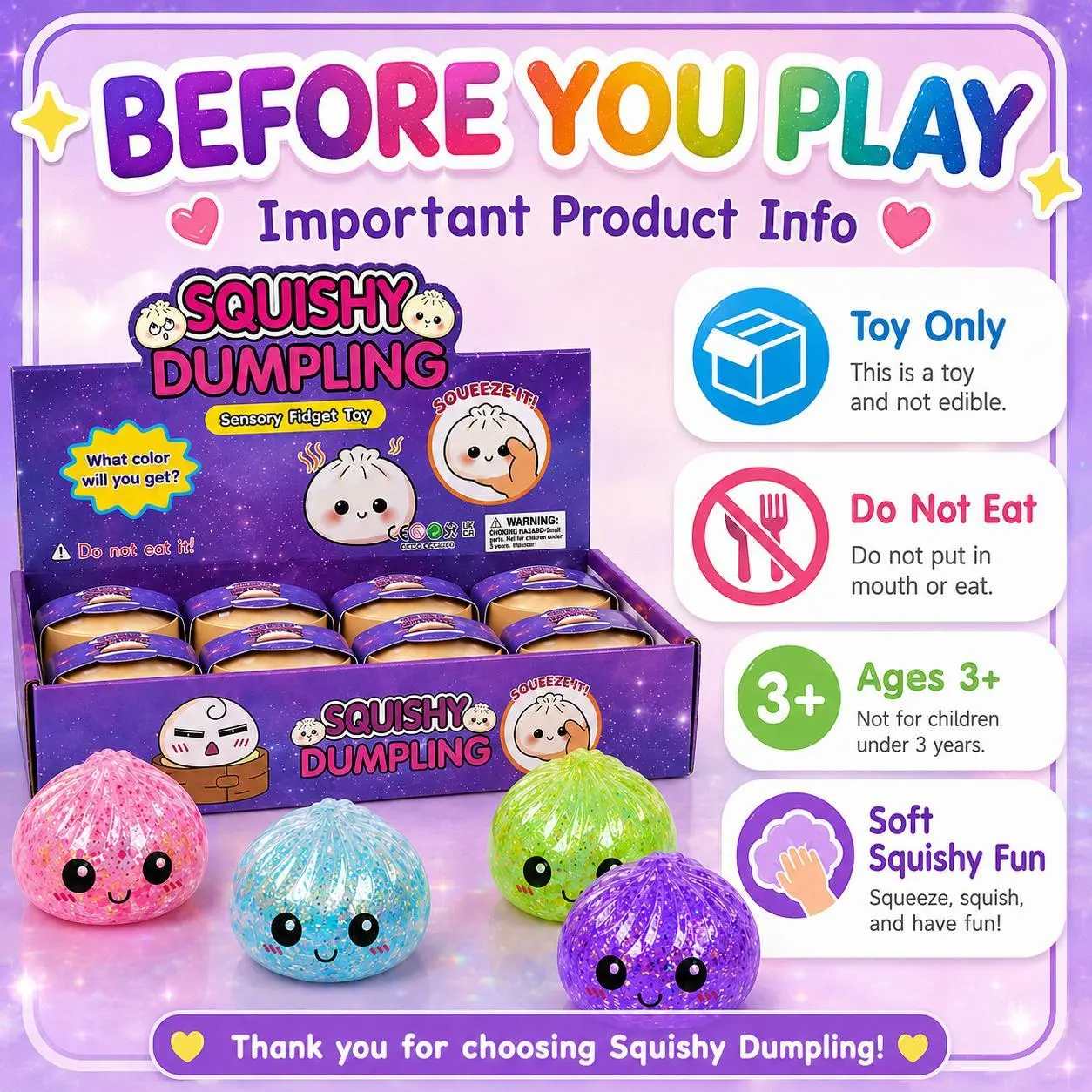 Glitter Dumpling Squishy Fidget Toy Set