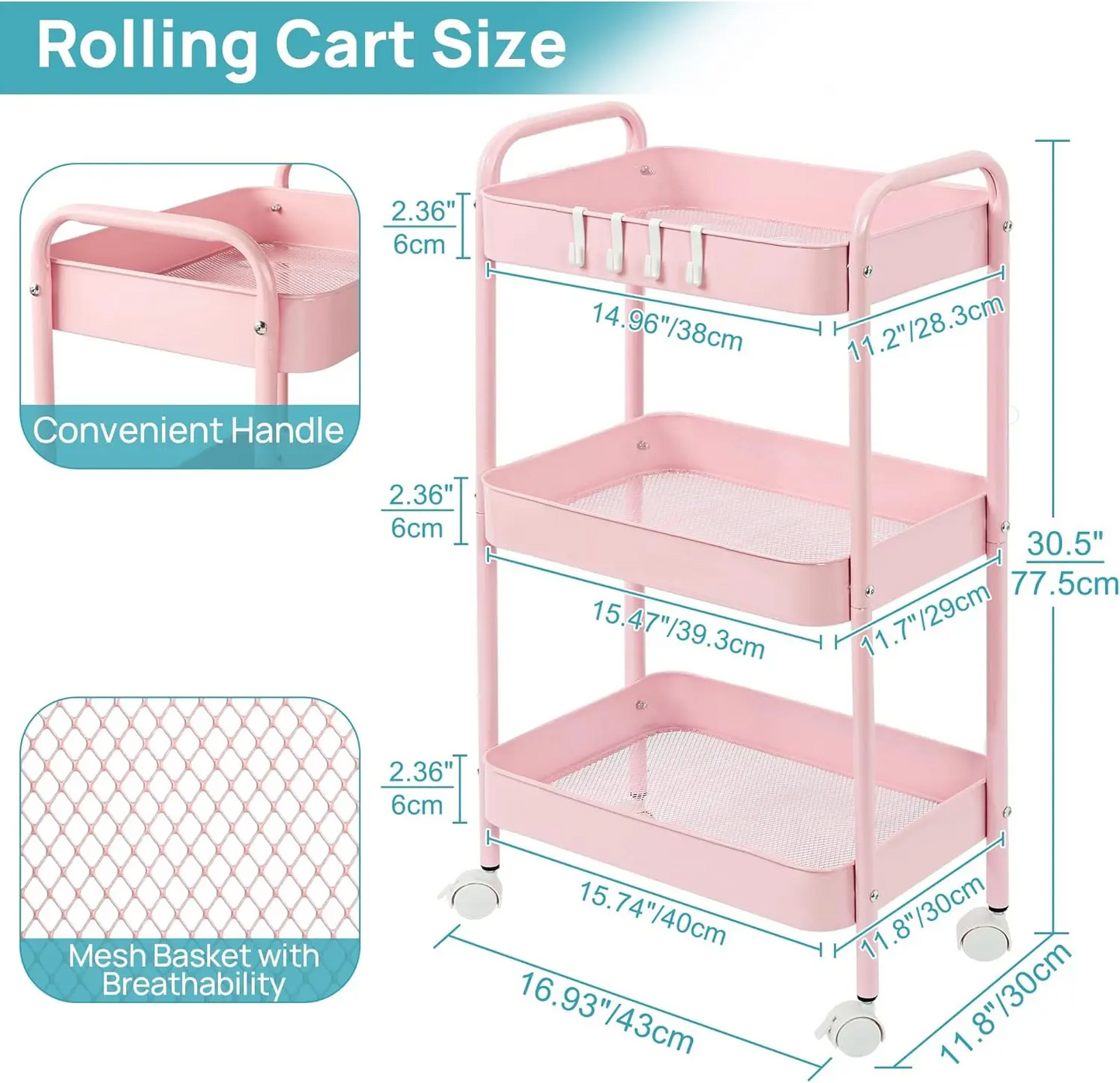 Rolling Three-Tier Heavy Duty Storage Cart