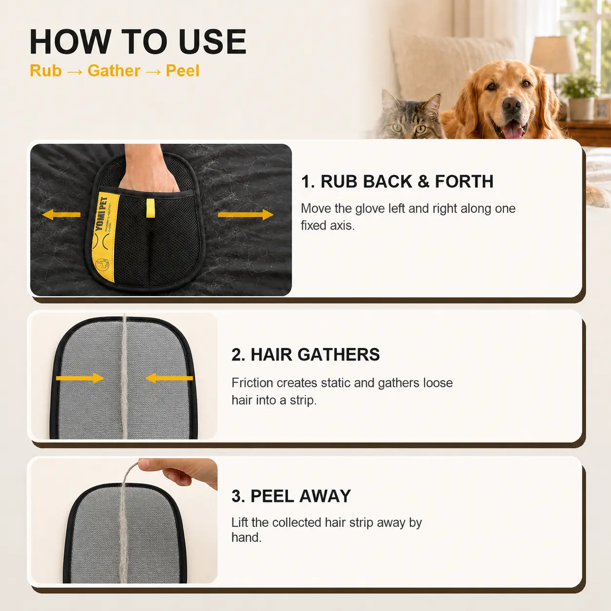 YOMI PET Hair Remover Glove For Pets Home