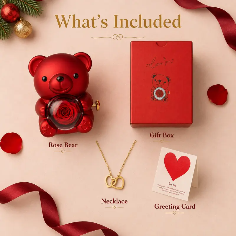 Rose Bear Necklace Gift Box