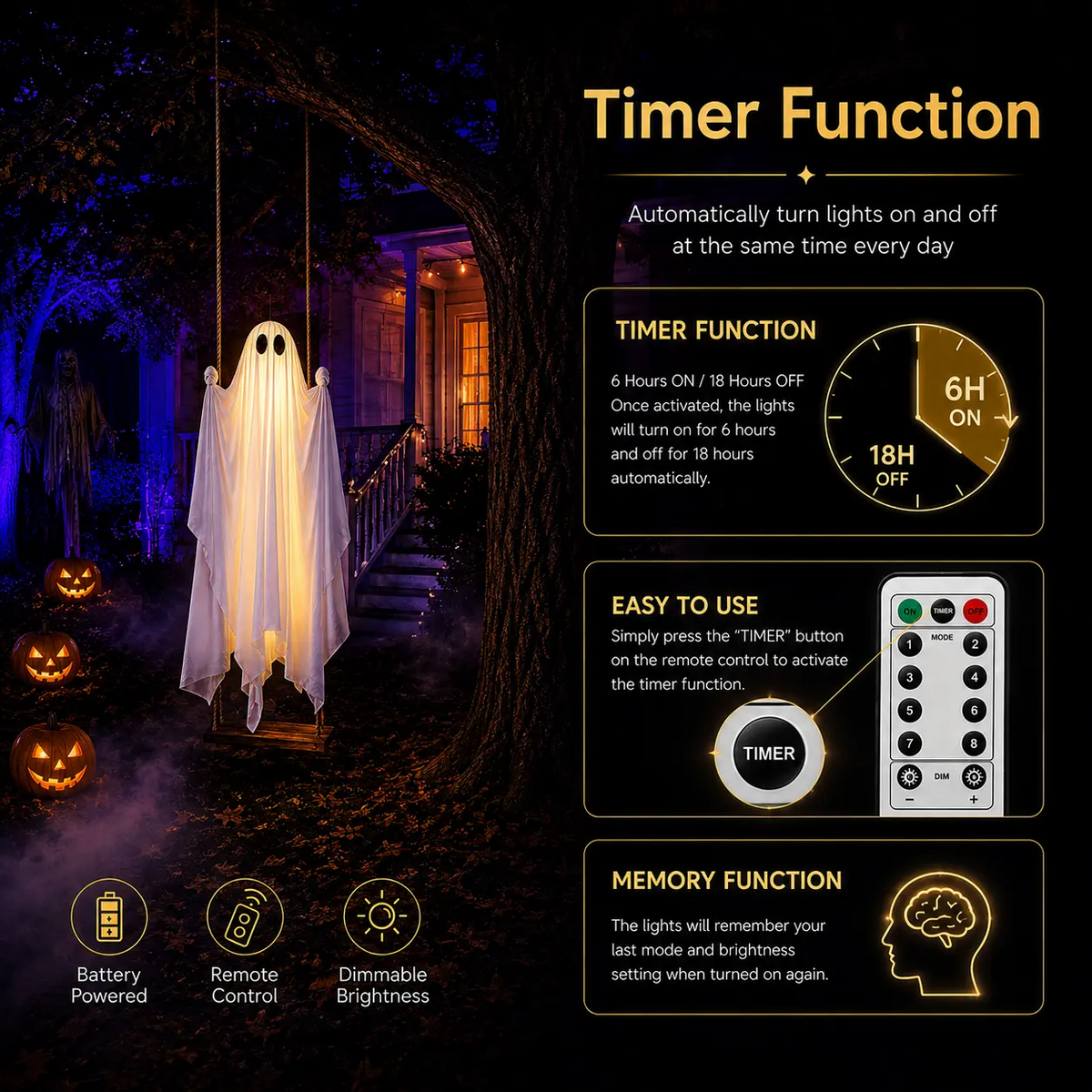 Lighted Ghost Swing Outdoor Decor