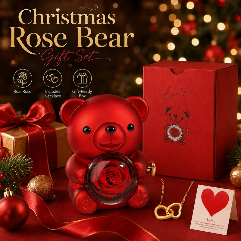Rose Bear Necklace Gift Box