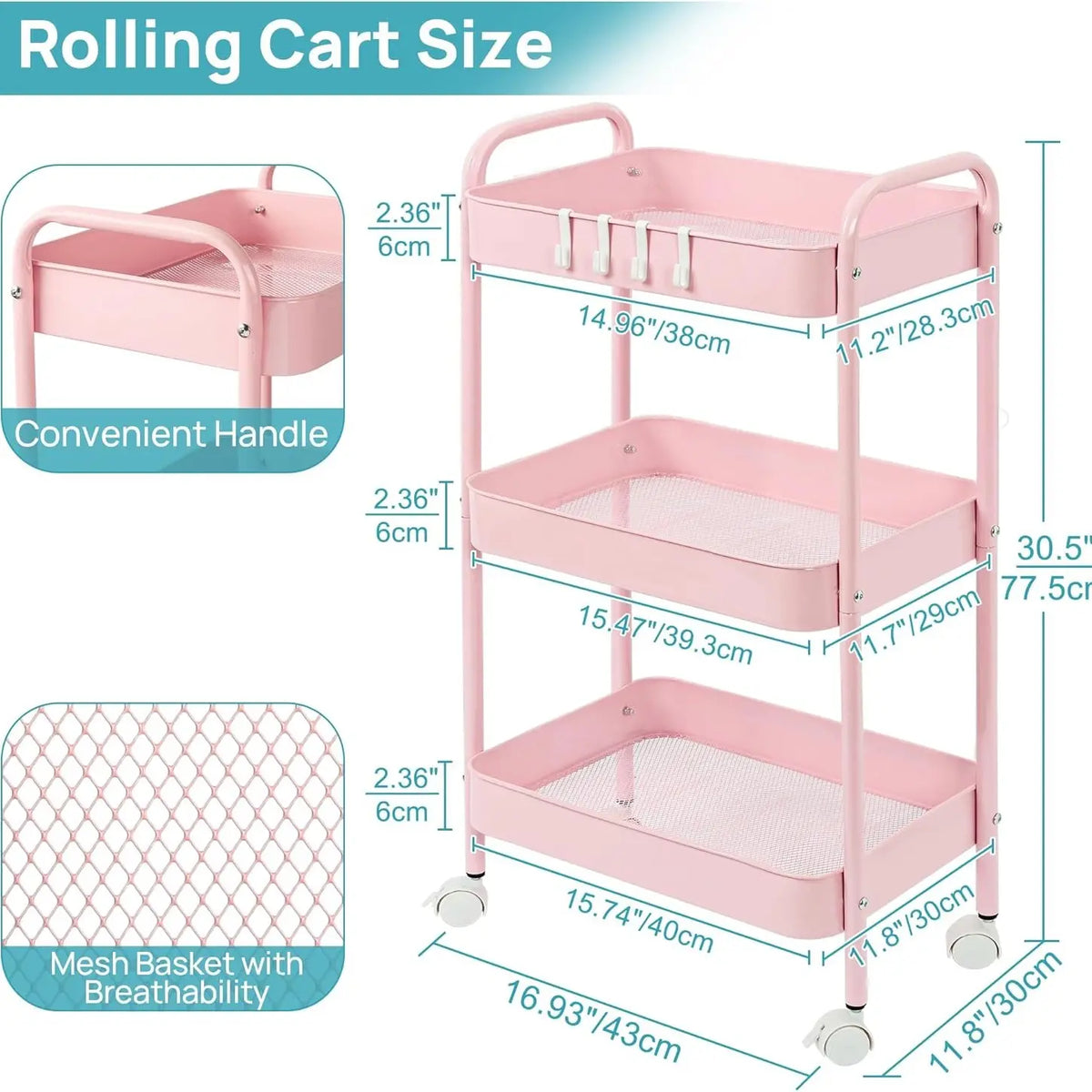 Rolling Three-Tier Heavy Duty Storage Cart