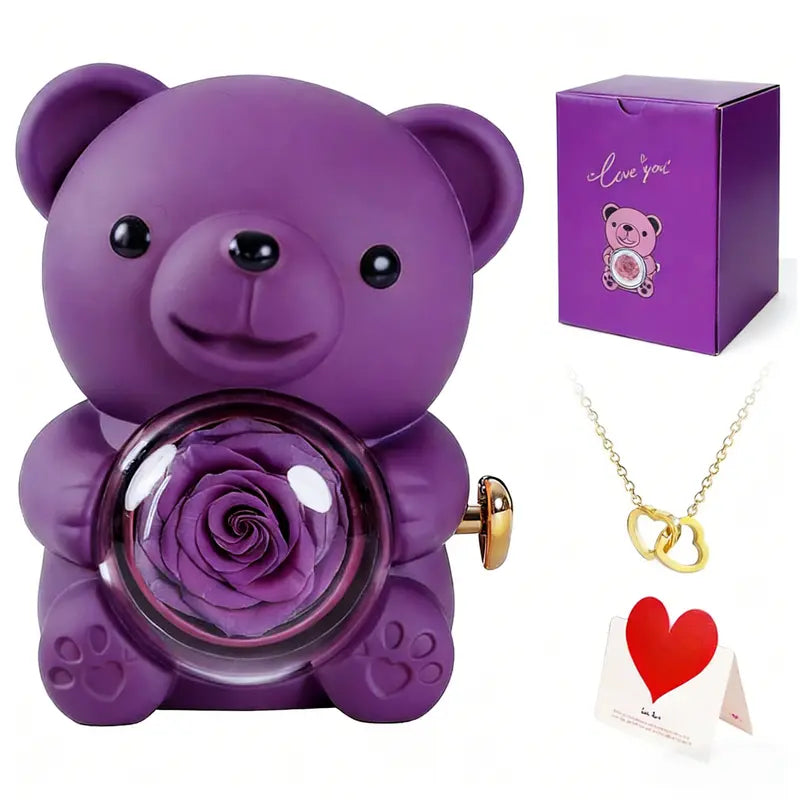 Rose Bear Necklace Gift Box