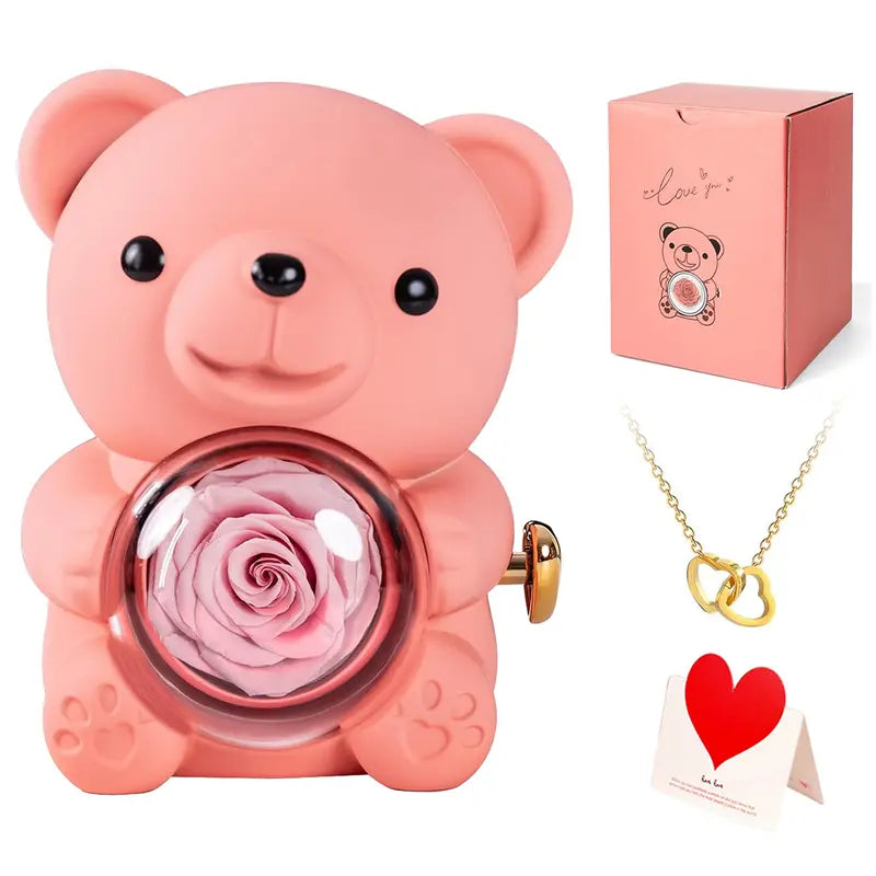 Rose Bear Necklace Gift Box